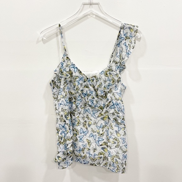 Cupcakes & Cashmere Rusty Swiss Dot Chiffon Tank Ruffle Size XS Butterfly Print - Picture 2 of 8